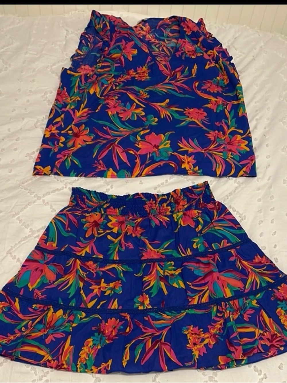 J. Crew Bright Blue Tropical Floral Skirt Set